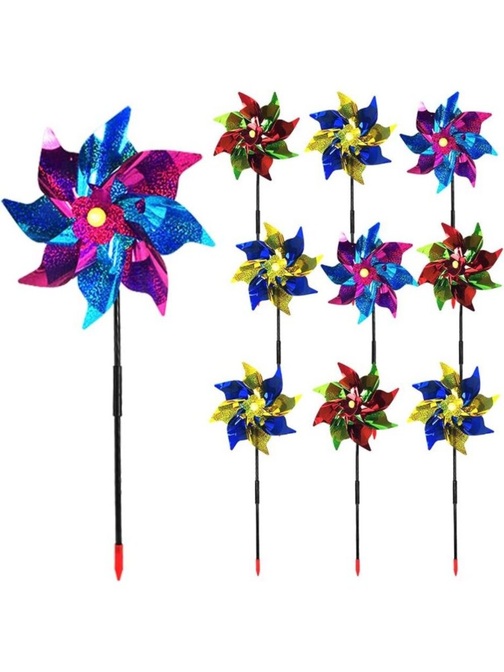 Vibrant 20" Garden Pinwheels - 10 Pack Colorful Yard Decor to Deter Birds
